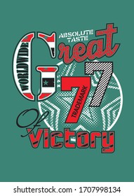 Great 77 victory.Vector of number and typograhy design with 3 colours in eps10.