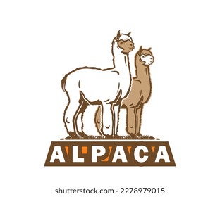 GREAT ALPACA LOGO, Silhouette lustiger, stehender Vektorgrafiken von Alpaca