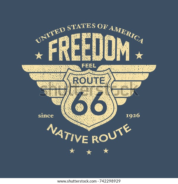 The Great American Road - Tee Design For\
Print. Vector\
illustration.