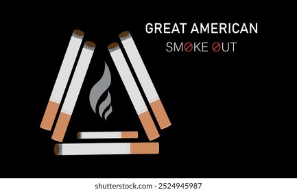  Great American Smokeout is an annual intervention event on the third Thursday of November by the American Cancer Society. Poster, card, banner,and background. easy to modify.