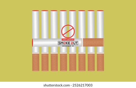 Great American Smokeout is an annual intervention event on the third Thursday of November by the American Cancer Society. Poster, card, banner,and background. easy to modify.