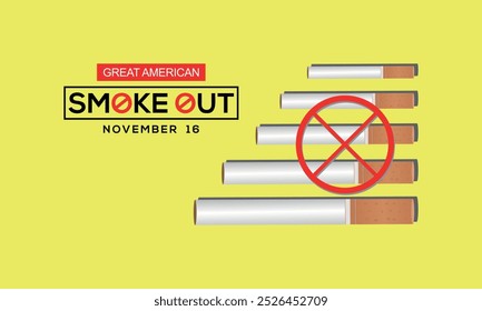 Great American Smokeout is an annual intervention event on the third Thursday of November by the American Cancer Society. Poster, card, banner,and background. easy to modify.