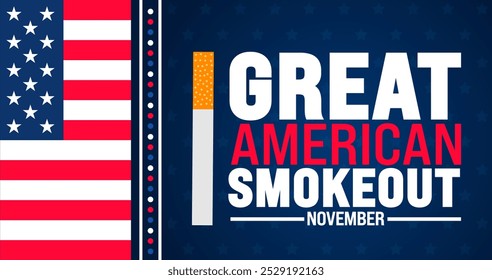 Grande fundo americano Smokeout ou modelo de design de banner é observado todos os anos em novembro. Conceito de férias. Modelo para cartão, cartaz, cartão, modelo. 