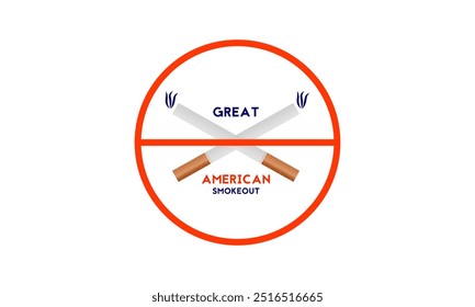 The great American  Smokeout banner design in white and black  background. American flag with cigarette icon vector. Stop smoking campaign vector illustration.