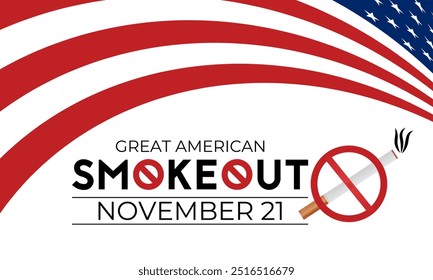 Das tolle amerikanische Smokeout Banner Design auf weißem und schwarzem Hintergrund. Amerikanische Flagge mit Zigaretten-Icon-Vektor. Stoppen Sie das Rauchen Kampagne Vektorgrafik.