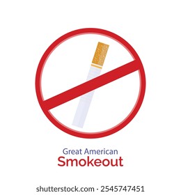 Great American Smokeout vector, illustration. Flat design. flyer design. No smoking Design concept. Cigarettes and Red prohibited circle.