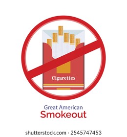 Great American Smokeout vector, illustration. Flat design. flyer design. No smoking Design concept. Cigarettes and Red prohibited circle.