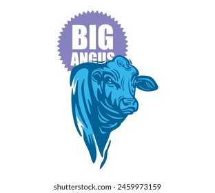 GREAT ANGUS CATTLE HEAD LOGO, silhouette of strong cow head vector illustrations