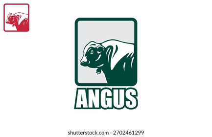 Gran cabeza de ganado Angus en el logotipo del rectángulo, silueta de fuertes Ilustraciones vectoriales de toro