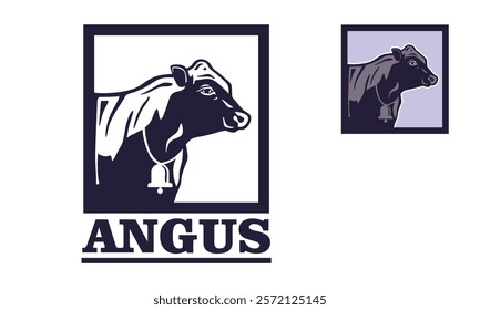 great angus cattle in the rectangle logo silhouette of healthy big mammal head vector illustrations