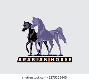 GREAT ARABIAN HORSE LOGO, silhouette of elegant horse standing vecyor illustrations