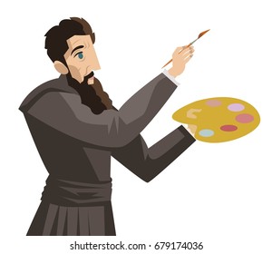 great artist painting with palette and paintbrush