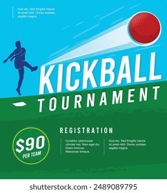 Gran atractivo editable y memorable póster de kickball para la competición y evento de torneo