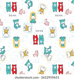 Great baby pattern with teddy bears and rattles
