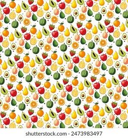 Great background  pattern with colored fruits in flat design