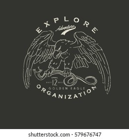 Great for Badge Label Sign Logo Design. Retro Style Drawing. Hand crafted Vector illustration. eagle and snake silhouette