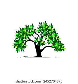 Great of banyan tree vector illustration. hanging roots of a plant.