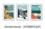 Great Barrier Reef, Australia. Kitzbuhel, Austria. San Juan, Puerto Rico - Vintage travel poster. Vector illustration. High quality prints