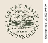 Great Basin, Nevada, USA Stamp Travel Passport. Design Retro Symbol Country. Old Vintage Postmark.