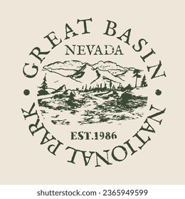 Great Basin, Nevada, USA Stamp Travel Passport. Design Retro Symbol Country. Old Vintage Postmark.