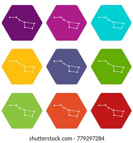 The Great Bear constellation icon set many color hexahedron isolated on white vector illustration