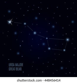 Great Bear Constellation. Starry sky and Ursa Major. Abstract stars background. Galactic backdrop. Space Vector illustration