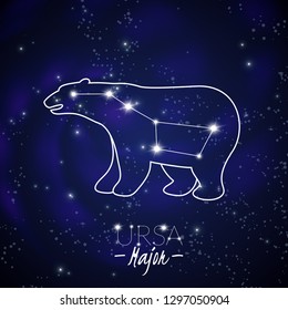 Great bear ursa major big dipper northern sky stars constellation pattern poster dark blue background vector illustration