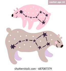 Great bear( ursa major) and ursa minor constellation signs. Good for decorating and for children designs, fashion. sticker, print, poster, greeting and invitation card. Vector illustration.