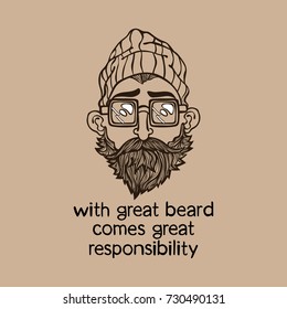 With great beard comes great responsibility. Lettering. Young man with beard. Isolated vector objects.