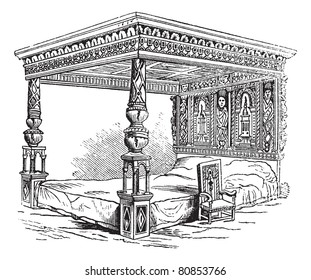 Great Bed of Ware, vintage engraved illustration. Trousset encyclopedia (1886 - 1891).