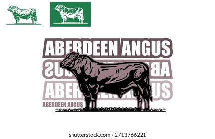 Gran logotipo de ganado Angus grande, silueta de las mejores Ilustraciones vectoriales de pie de toro de Aberdeen
