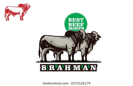 great big brahman cattle standing logo, silhouette of healthy beef maker at farm vector illustrations