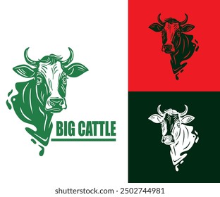 Gran logotipo de cabeza de ganado grande, silueta de elegantes Ilustraciones vectoriales de cara de vaca