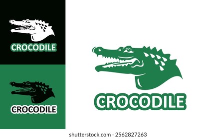 great big crocodile head logo, silhouette of green croc vector illustrations