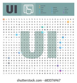 Great Big Thematic Bundle of 600 User Interface line icons suitable for web, infographics and apps. Complete collection. Clipping paths included.