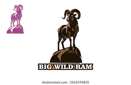 great bighorn sheep standing on rock logo, silhouette of elegant ram vector illustrations