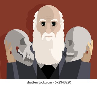 great biologist with two skulls thinking about theory of evolution