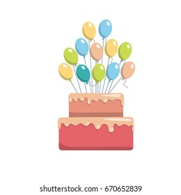 Great birthday cake topper for a birthday. Vector image of a Happy Birthday cake isolated on white background