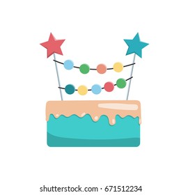 Great birthday cake topper for a birthday. Vector image of a Happy Birthday cake isolated on white background