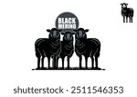 great black merino sheep logo, silhouette of happy and healthy ram standing vector illustrations