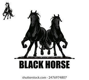 GRAN NEGRO FUERTE CABALLO CORRIENDO LOGO, silueta de Ilustraciones vectoriales de pie de yegua pony negro