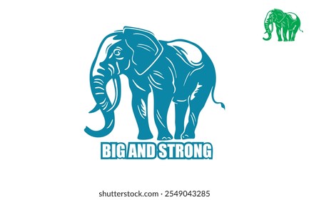 great blue big elephant standing logo, silhouette of strong animal vector illustrations