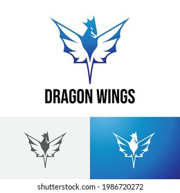 Great Blue Dragon Wings Flying Logo Design