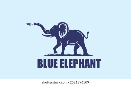 great blue elephant playing water logo, silhouette of big animal standing vector illustrations