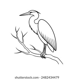 Great blue heron bird  vector line art illustration icon logo
