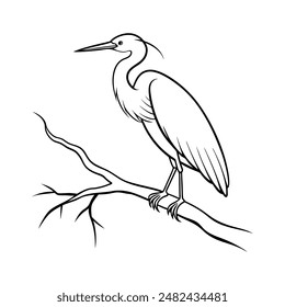 Großer blauer Reiher Vogel Vektorgrafik Linie Kunst Illustration Symbol Logo