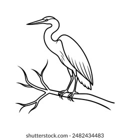 Great blue heron bird  vector line art illustration icon logo