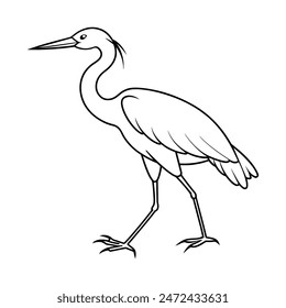 Great Blue Heron Black Line Art Vector Illustration