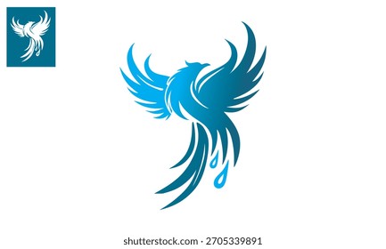 grande azul phoenix logotipo abstrato pássaro, silhueta de fantasia pássaro voando ilustrações vetor