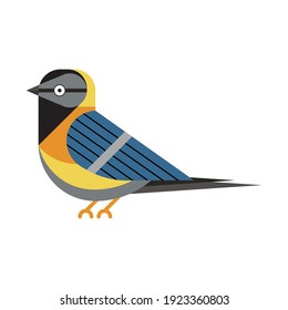 Great blue tit bird icon in geometric flat style. Flat design geometric songbird titmouse. Simple shaped warbler tomtit illustration.